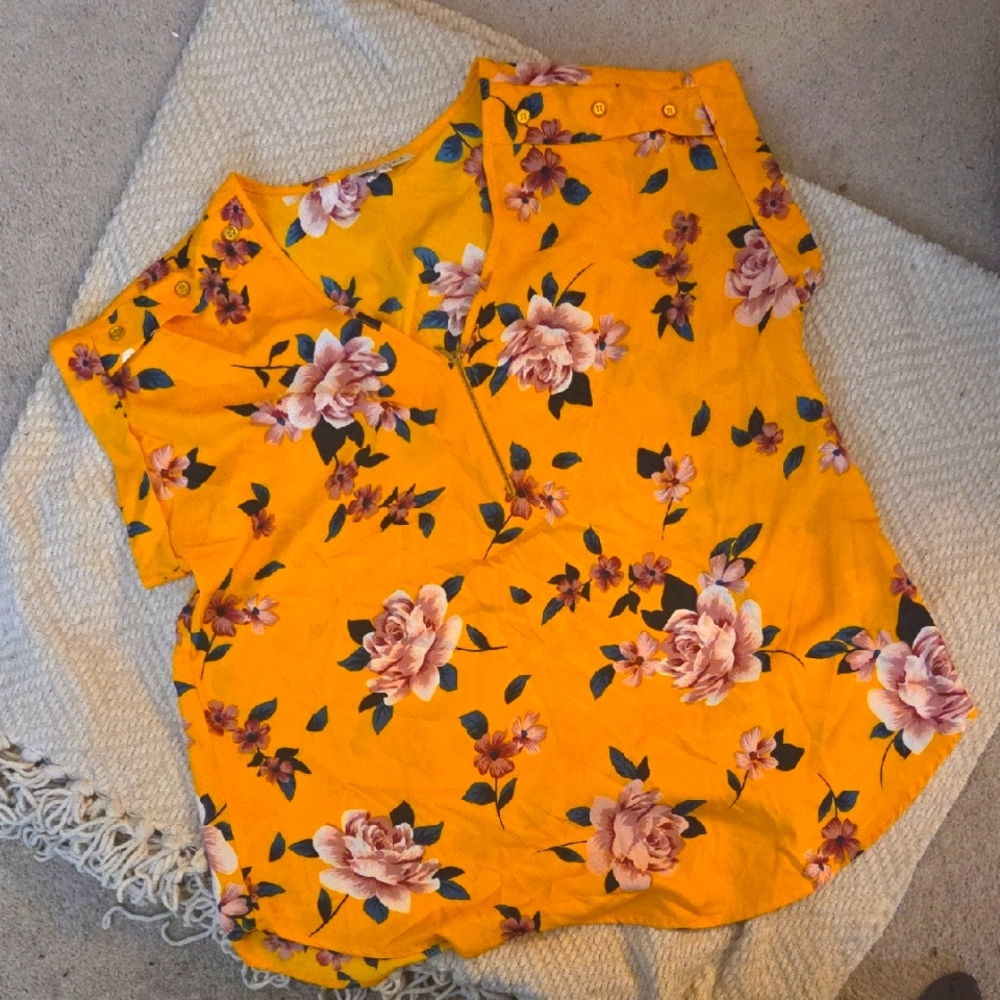 Speed Limit 1X Floral Yellow Blouse